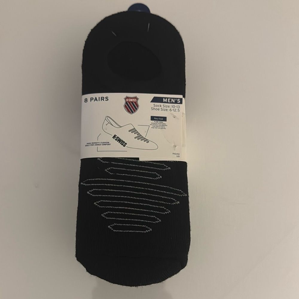 Kswiss Socks Mens Black 8 Pack No Show Cushioned